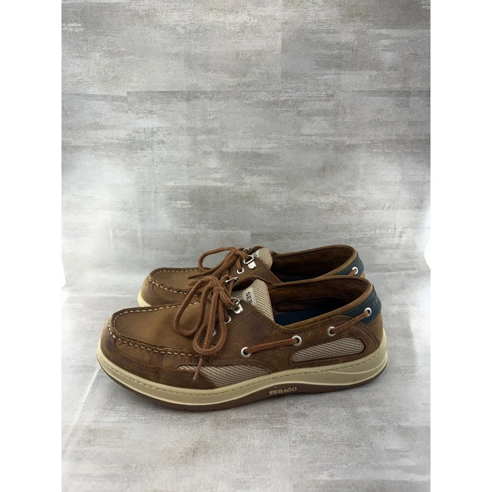 Sebago Marine Grip Men Brown Leather Mesh Boat Shoes Size 9M 8910160